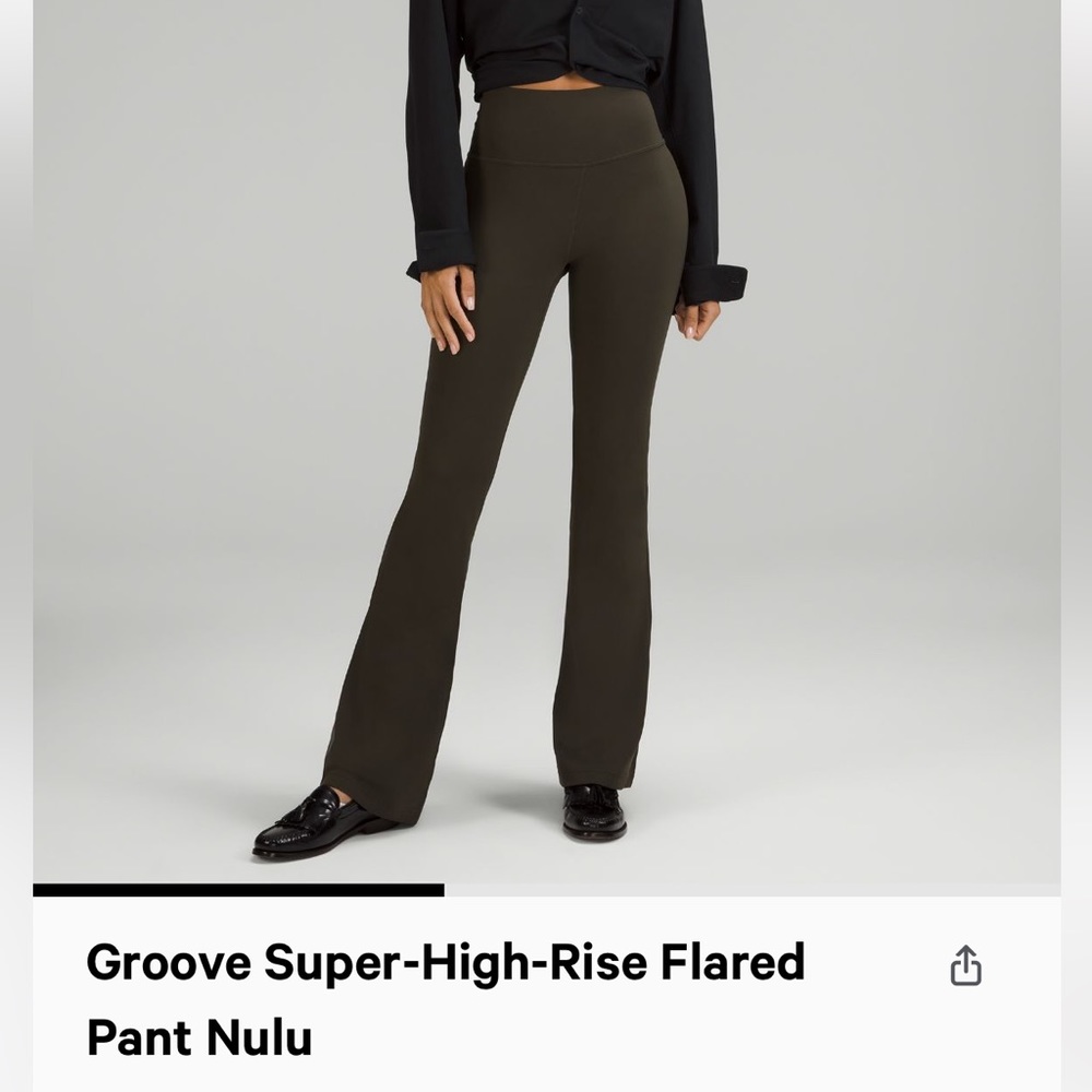 Lululemon Groove Super High Rise Flared Pant Nulu in Dark Olive size 6
